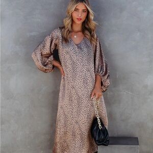 Vici Tan and Black Polka Dot Midi Dress